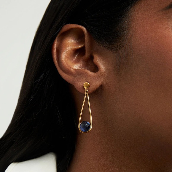 Elegant Gold and Blue Drop Earrings - Picture 3 of 6